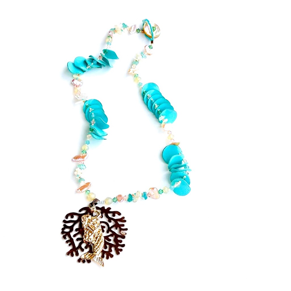 Handmade Mystical Mint Mermaid Statement Necklace
